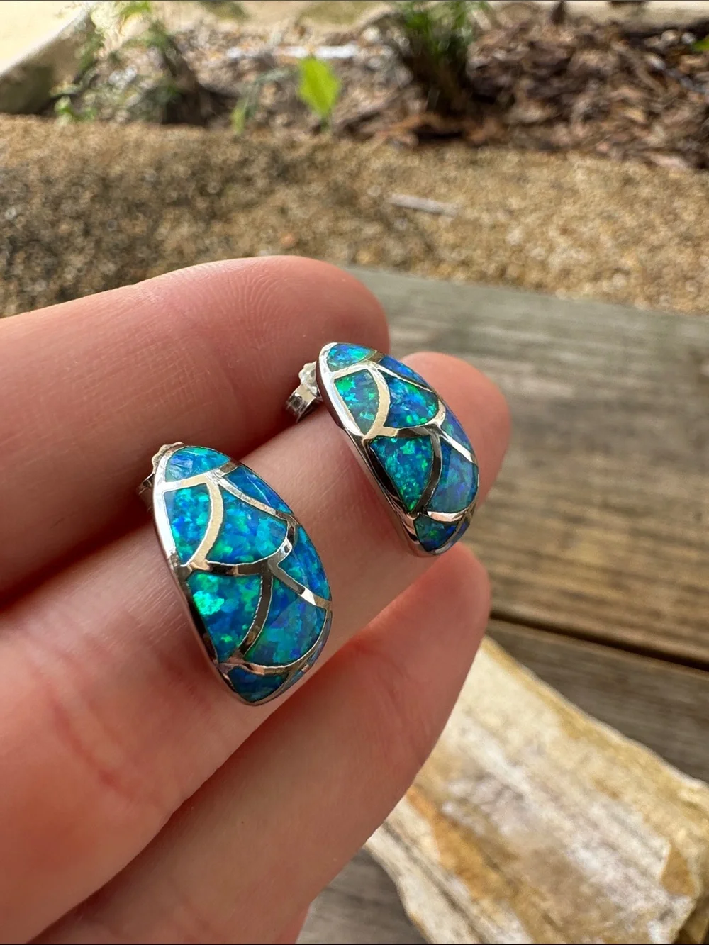 Sterling Silver Earrings with Opal Inlay